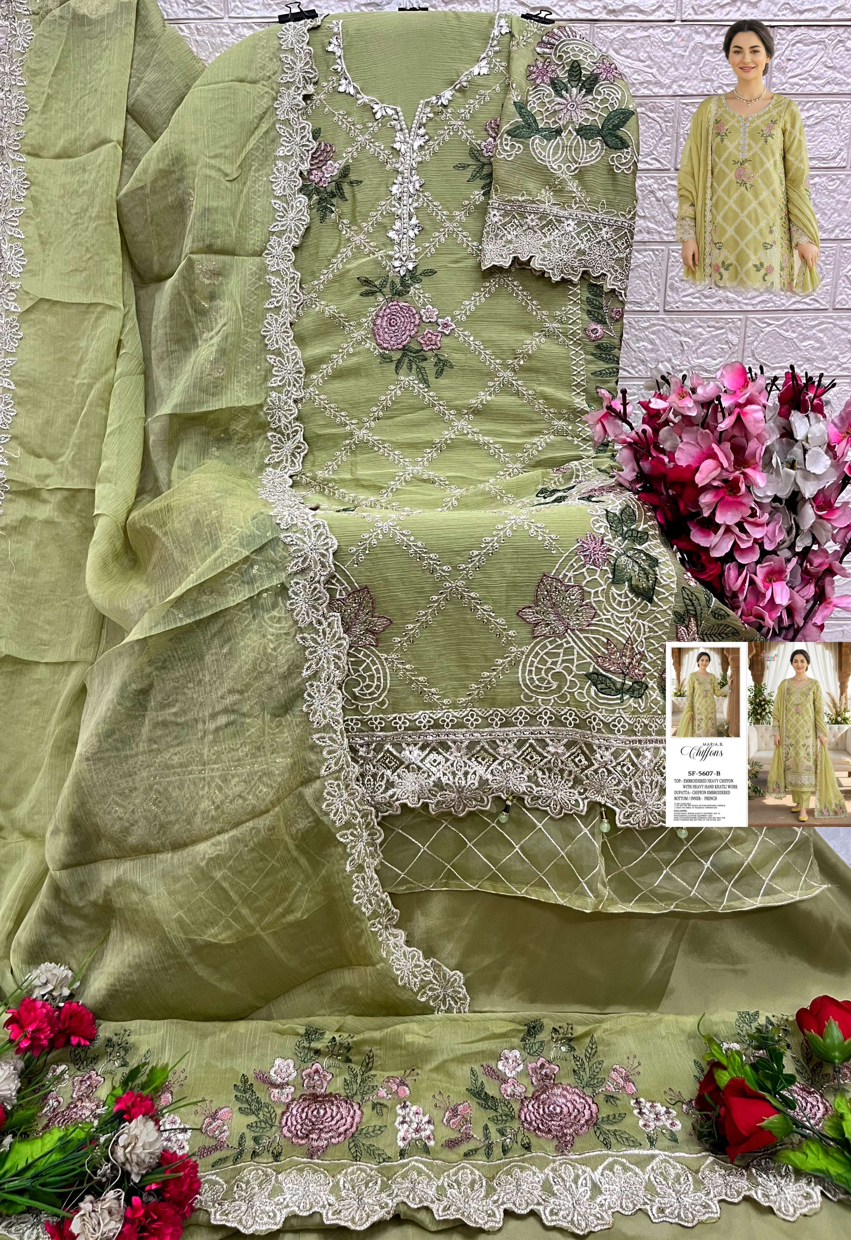 SHREE FABS SF 5607 COLOR CHIFFON HAND KHATLI & LATKAN SUIT FOR UNSTITCH SET WHOLESALE